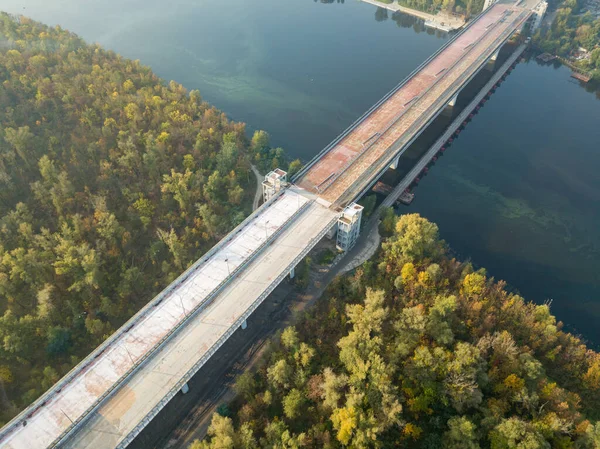 Vue Aérienne Sur Drone Pont Construction Travers Dniepr Kiev — Photo