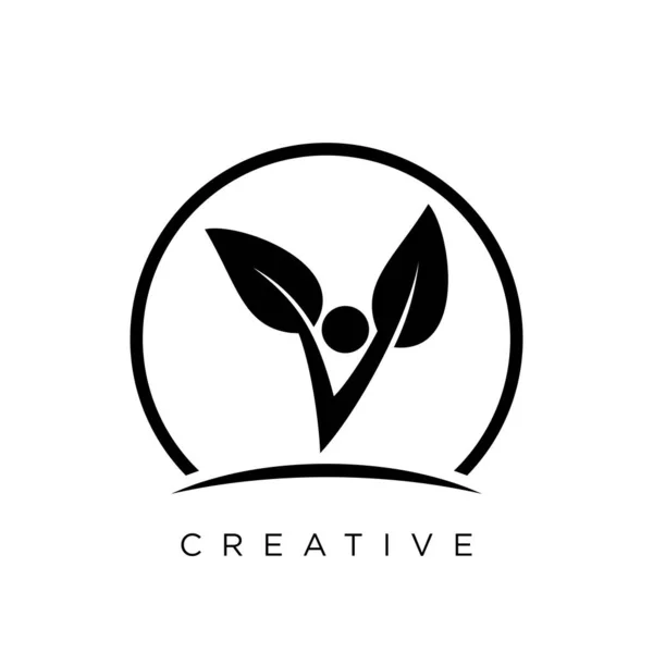 人間の葉の豪華なロゴデザインベクトルアイコンシンボル — ストックベクタ