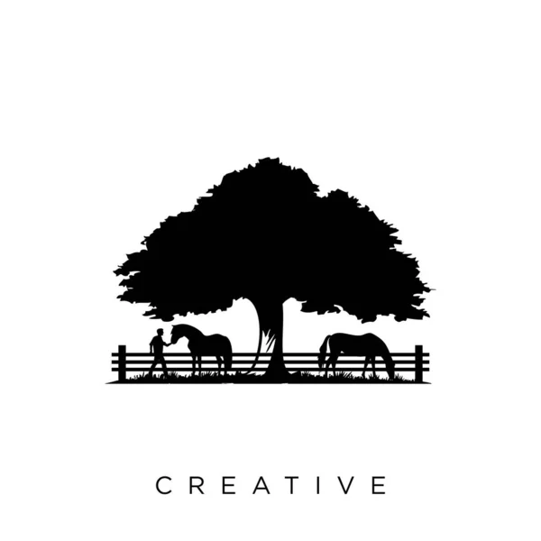 Rancho Granja Caballo Logotipo Diseño Vector Icono Símbolo — Vector de stock