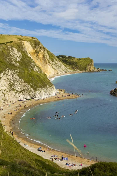 Holiday Makers Bask World Famous Beaches Durdle Door Oswald Bay — Stock Photo, Image