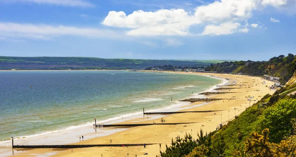 Altın Kumsalları Mavi Yeşil Denizler Bournemouth Arasındaki Poole Dorset Sahili — Stok fotoğraf