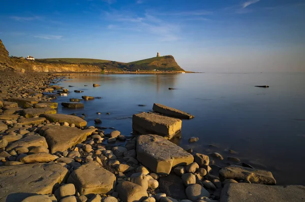 Late Eveing Sun Illuminates Rocks Dorset Coastline — Stock Photo, Image