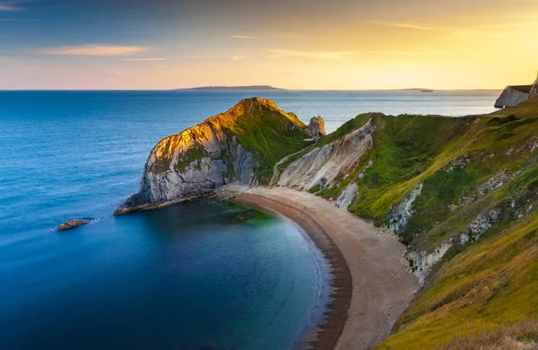 Güneş Işığı Güney Dorset Jurassic Coast Durdle Kapı Kaya Yanar — Stok fotoğraf