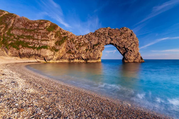 Güneş Işığı Güney Dorset Jurassic Coast Durdle Kapı Kaya Yanar — Stok fotoğraf