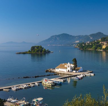 Vlacherna Manastırı Vigla ve fare Adaları, Corfu, Yunanistan