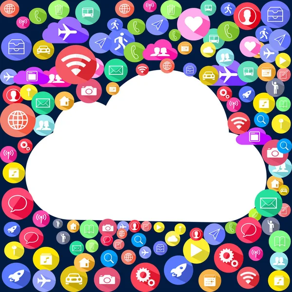 Multi Colored Social Media Icon Texture Background Cloud Shape Element — Stock Vector