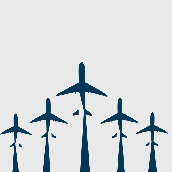 Cinco Iconos Avión Volando Encima Iconos Avión Plano Despegue Simbol — Vector de stock