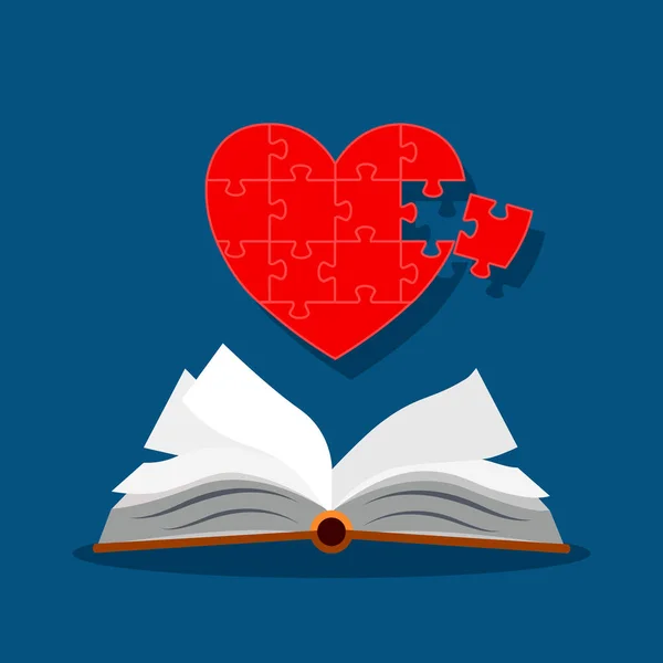 Abre Libro Corazón Conocimiento Crear Una Buena Vida Libro Que — Vector de stock