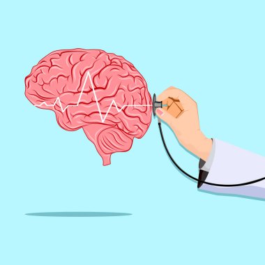 Doktor beyni tedavi eder. Tıbbi illüstrasyon. Beyin sağlığı pankartı.