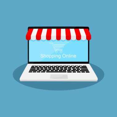 Dizüstü bilgisayarda online alışveriş sitesi. Vektör illüstrasyonuName