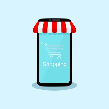 İnternetten alışveriş. Akıllı telefon internet dükkanına dönüştü. Mobil pazarlama araçları kavramı