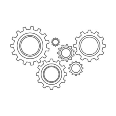 Dişli simgesi. Beyaz arkaplanda izole edilmiş çarklı sembol vektör işareti