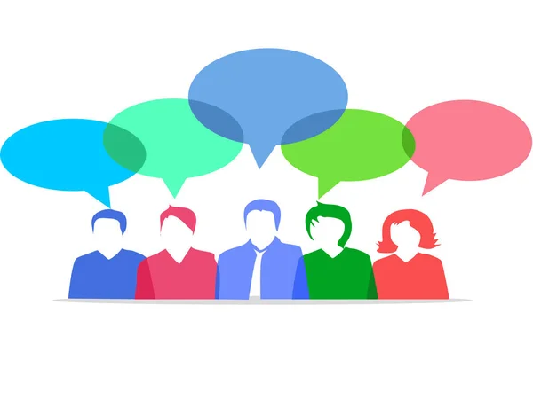 Businessmen Discuss Social Network News Social Networks Chat Dialogue Speech — Stock Vector