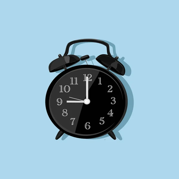 Zwart Vintage Alarm Klokken Lichtblauwe Achtergrond Vector Illustratie Eps — Stockvector