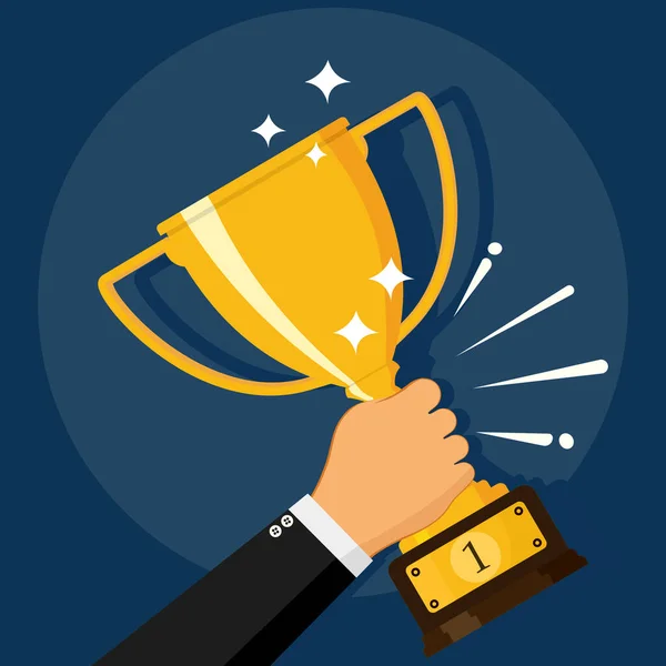 Altın Kupa ödülünü elinde tutan iş adamı. Liderlik. Birincilik ödülü zaferi. Yarışma galibi. eps