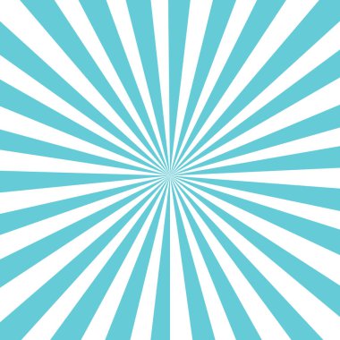 Beyaz arka planda radyal mavi güneş ışınları. Parlak poster tasarımınız için yıldız patlaması şablonu. vektör