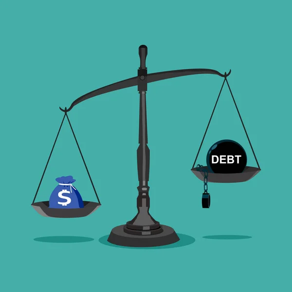 Geldsack Und Schulden Der Waage Die Vorstellung Dass Genügend Mittel — Stockvektor