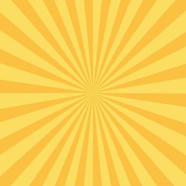 Sarı güneş ışınları arka planı. Güneş ışığı patlaması. Vektör illüstrasyonu