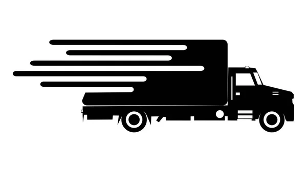 Silhouette Truck Car Fast Shipping Delivery Flat Icon Transport Vector — Stock Vector
