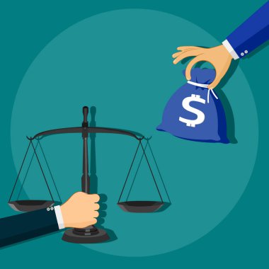 Para değişimi için terazi. Sahtekarlık kavramı. Vektör çizimi. eps