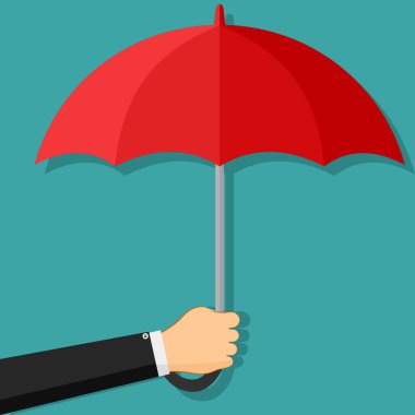 İşadamı kırmızı rüzgarı tutuyor. İş konsepti. Vektör çizimi. eps