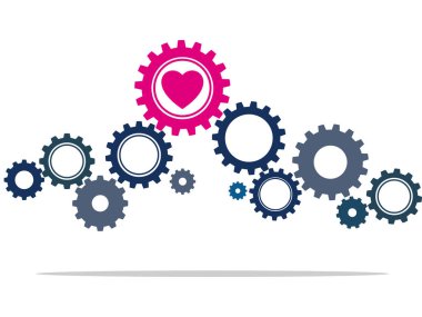 Kalbi olan bir dişli çark yaşam ya da yaşam kavramını sembolize eder. vektörler