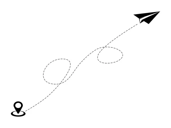 Papierflieger Die Auf Einer Gestrichelten Linie Fliegen Auf Weißem Hintergrund — Stockvektor