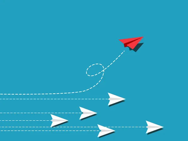 Kırmızı kağıt uçak yeni bir yön değiştirdi. Yeni konsept. Farklı iş kavramları. eps