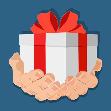 İnsanlar hediye kutuları veriyor. Kırmızı kurdeleli beyaz hediye kutusu. - Sürpriz. eps