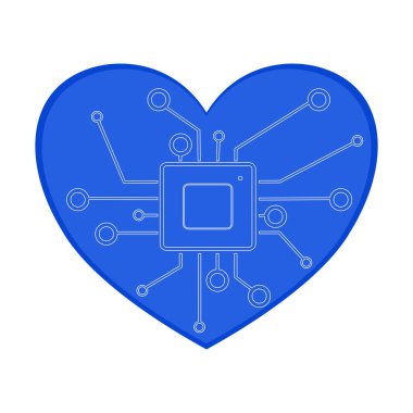 Web sitesi için işlemci hattı ve mavi kalp vektör simgesi. Zihnini kullan. eps