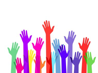 Renkli bir el. Gönüllü vektör konsepti el kaldırıyor. Alternatif özgürlüğün sembolü. vektör