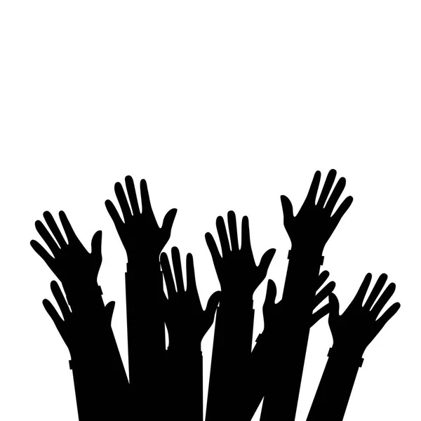 Silhuetas Conceito Vetor Voluntário Levantando Mãos Símbolo Liberdade Alternativa Eps — Vetor de Stock
