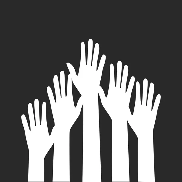 Erhobene Hände Auf Schwarzem Hintergrund Ehrenamtliches Konzept Das Die Hände — Stockvektor