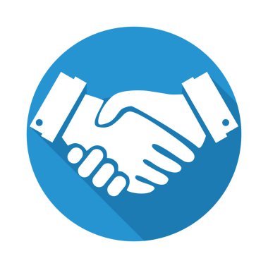 Web sitesi tanıtımı ve afişi için beyaz arkaplanda izole edilmiş el sıkışma simgesi ve uzun gölge tasarımı. eps
