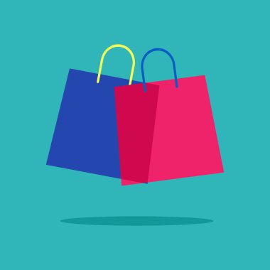 Alışveriş Torbası Tasarım logosu siyah arka planda. Vektör İllüstrasyonu