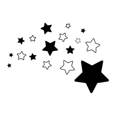 Yıldız simgeleri. Beyaz arkaplanda izole edilmiş kuyruklu yıldız kuyruğu veya yıldız izi vektörü