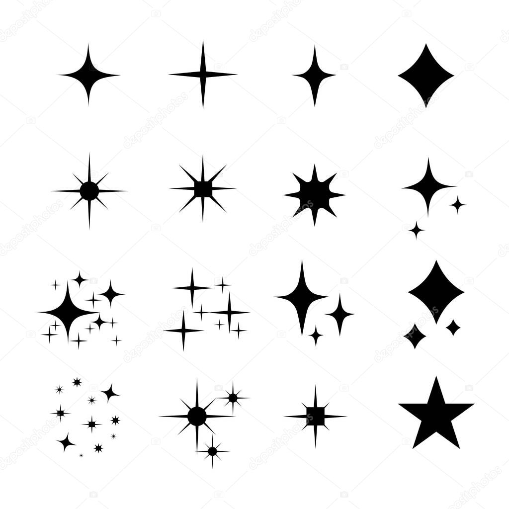 Star icons. Twinkling stars. Sparkles. shining burst. Christmas vector symbols isolated on background eps