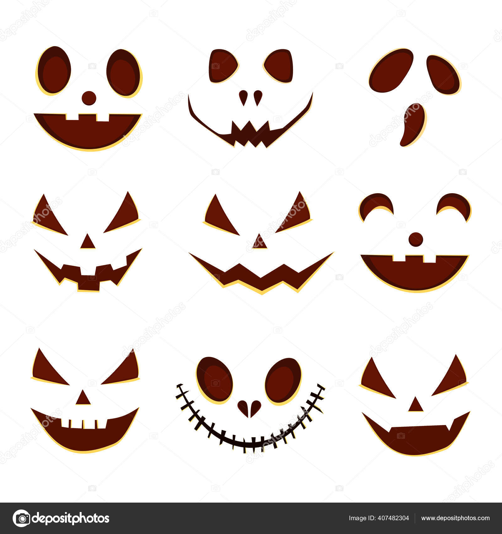 Conjunto De Rostos Assustadores E Engraçados Para Abóbora Ou Fantasma De  Halloween. Expressões Faciais De Jackolantern. Simples Co Ilustração do  Vetor - Ilustração de fantasma, olhos: 224078003