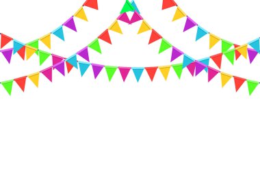 Renkli Parti Bayrakları. Bayrak Vektörü İllüstrasyonlu Parti Arkaplanı. eps