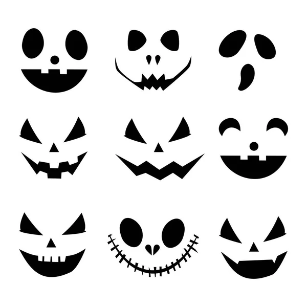 Kollektion Von Halloween Kürbissen Gesichter Silhouetten Vektorillustration Eps — Stockvektor