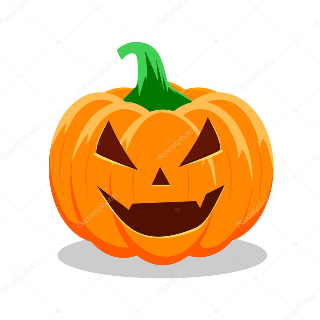 Halloween pumpkin with happy face on white background. Vector Illustration eps