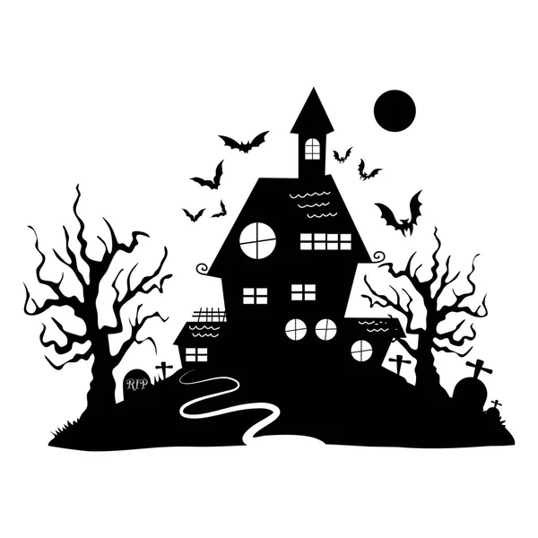 怖い家のシルエット ハロウィンのためのモンスターと幽霊のある神秘的な家 ベクトル — ストックベクタ