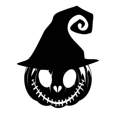 Cadılar Bayramı balkabağı silueti beyaz arka plan vektöründe izole edilmiş cadı şapkası