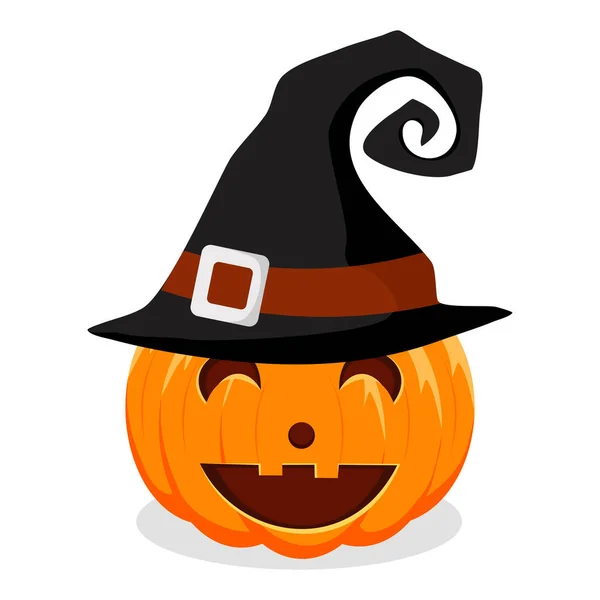 Calabaza Halloween Con Sombrero Brujas Aislado Sobre Fondo Blanco Vector — Archivo Imágenes Vectoriales