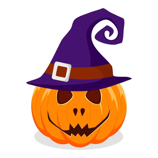 Calabaza Halloween Con Sombrero Brujas Aislado Sobre Fondo Blanco Vector — Archivo Imágenes Vectoriales