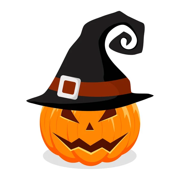 Calabaza Halloween Con Sombrero Brujas Aislado Sobre Fondo Blanco Vector — Vector de stock