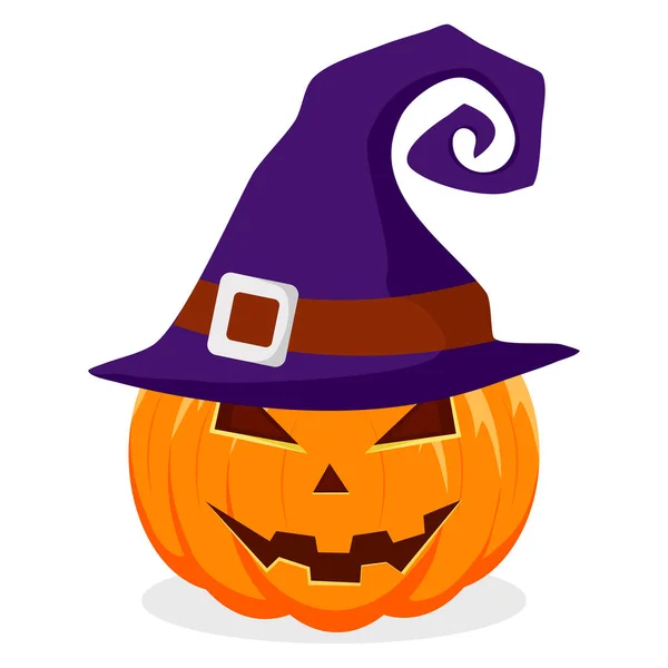 Calabaza Halloween Con Sombrero Brujas Aislado Sobre Fondo Blanco Vector — Archivo Imágenes Vectoriales