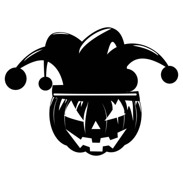 Silhouette Halloween Pumpkin Jester Hat Isolated White Background Vector — Stock Vector