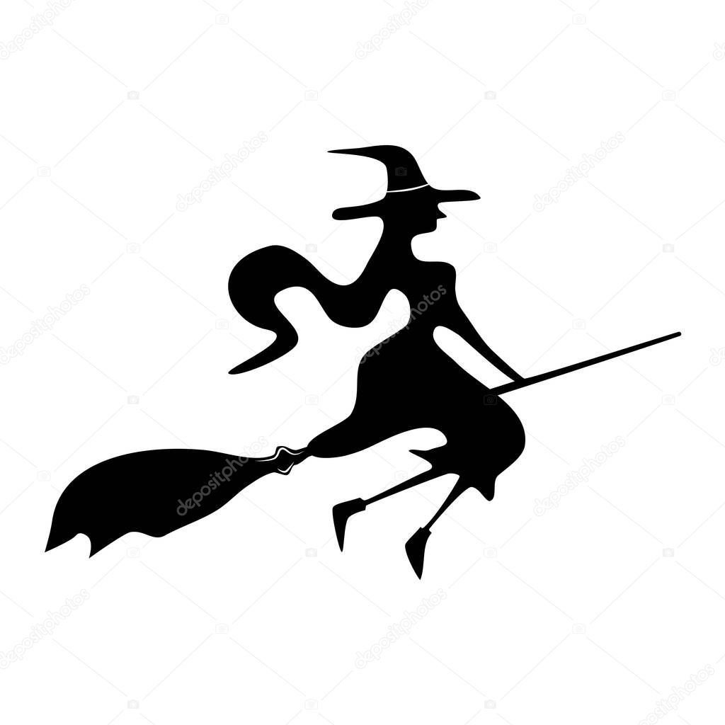 flying witch icon. Witch silhouette on a broomstick. vector illustration eps