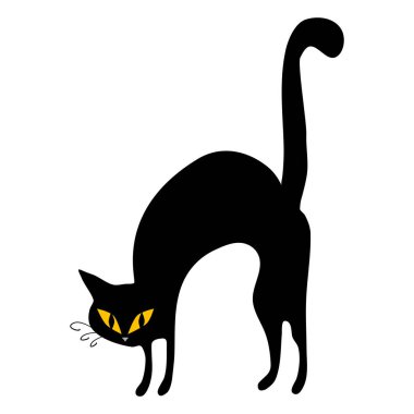 Kara kedi. Cadılar Bayramı kedisi beyaz arka planda izole edilmiş. vektör illüstrasyonu